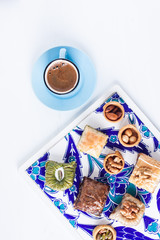 Assorted baklava and Turkish coffee