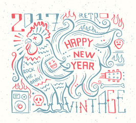 Happy New Year 2017 - holiday poster with a rooster