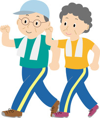 ウォーキングする高齢者夫婦