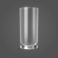 Vector empty realistic drinking glass on transparent checkered background
