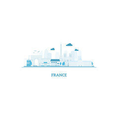 France cityscape silhouette in blue colors. Vector illustration
