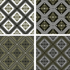 Set of textures of various colored rombus with pattern
