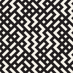 Vector Seamless Black and White Random Zigag Shapes Grid Pattern