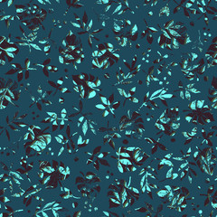 seamless graphical tropical foliage pattern with texture, modern grunge effect tropics nature leaves background allover print with dots