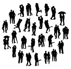 Happy Couple in Love Silhouettes, art vector design