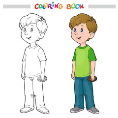 Coloring book or page. Outline Of A Cartoon Boy.