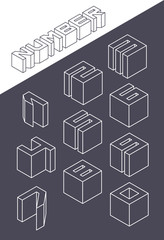 Set of the isometric numbers. Vector illustration in line style