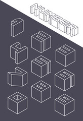 Set of the isometric numbers. Vector illustration in line style