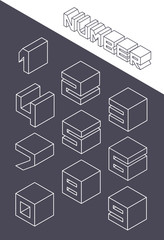 Set of the isometric numbers. Vector illustration in line style