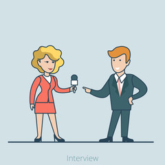 Media interview press woman business man vector Linear Flat
