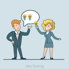 Linear Flat Business Idea sharing people vector illustration.