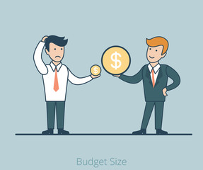 Linear Flat Two men coins size vector Business budget concept.
