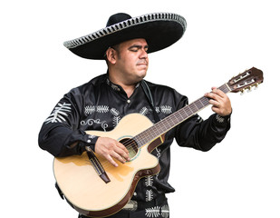 Obraz premium Mexican, Latin American, Spanish. Musicians on the streets. White, Isolated.