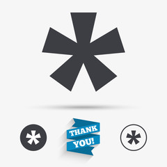 Asterisk footnote sign icon. Star symbol.