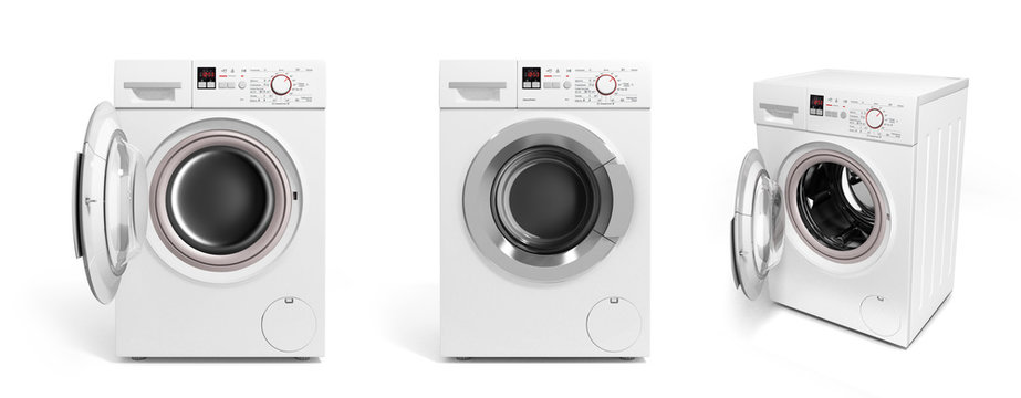 collection of Washing machine on white background 3D illustratio