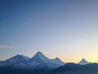 Fototapeta na wymiar sunrise at Annapurna Himalayas range from Poon Hill, Nepal