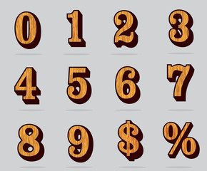 wood numbers set. Vector.