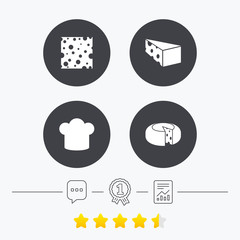 Cheese sign. Sliced food with chief hat icons.