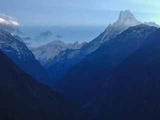 Annapurna, Machapuchare, mountain from Chhomrong village, Nepal.