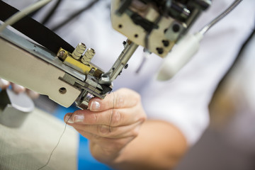 sewing machine in action