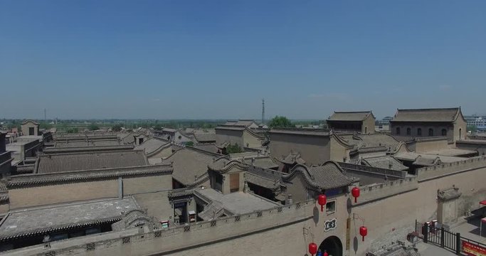 Aerial of Chinese ancient architecture, in shanxi province, pingyao old city