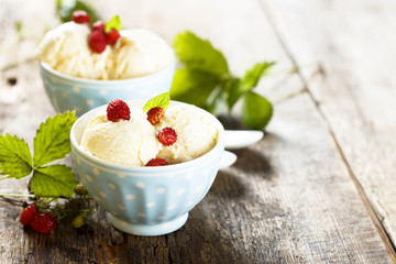 Vanilla ice cream with wild strawberry