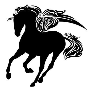 winged pegasus horse black and white vector design