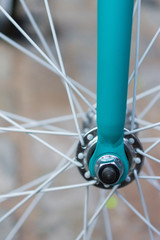 Fototapeta na wymiar macro detail of an colored fork on a fixie bike