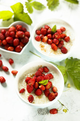 Rice pudding or Milchreis with wild strawberry