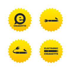 E-Cigarette signs. Electronic smoking icons.