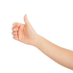 Woman empty hand isolated on white backgrounds