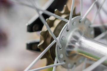 macro detail of a crankset on a fixie bike