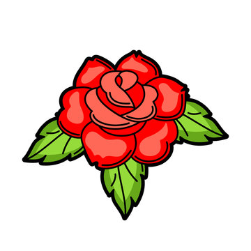 Rose retro tattoo symbol. Cartoon old school illustration