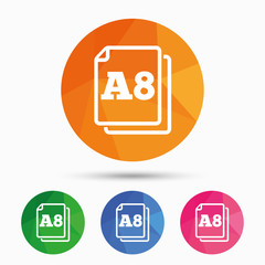 Paper size A8 standard icon. Document symbol.