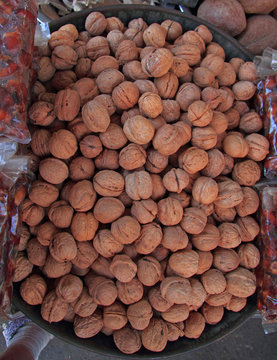 Stall With Walnut On The Street Market In Ahmedabad