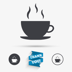 Coffee cup sign icon. Hot coffee button.