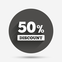 50 percent discount sign icon. Sale symbol.