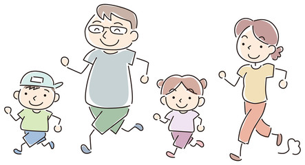 ジョギングする家族