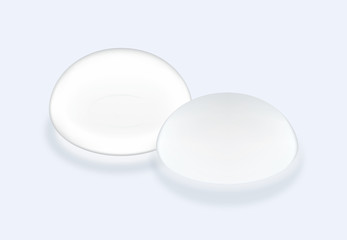 Silicone breast implants smooth surface and textured types on blue background. This illustration about cosmetic surgery.