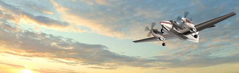 popular propeller light aircraft flight in the panorama sky 