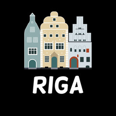 Vector flat design of famous buildings in Riga, Latvia - Three Brother. Simple design for cards, postcards, t-shirts, booklet, brochures
