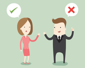 Right and wrong thinking ,vector illustration cartoon