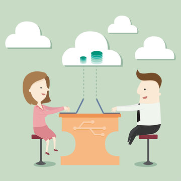 Cloud storage with network ,vector illustration cartoon