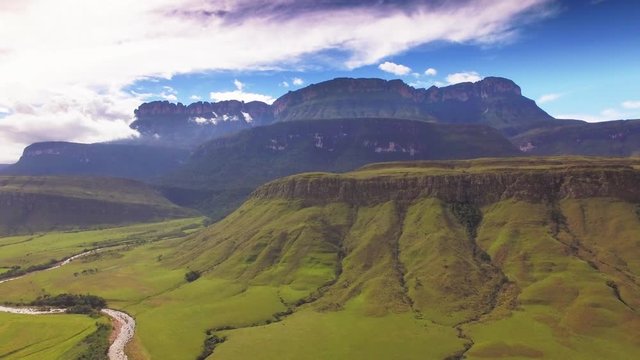 Fying over the Kamarata Valley at Uruyen with the Auyan Tepui at the background. La Gran Sabana, Venezuela