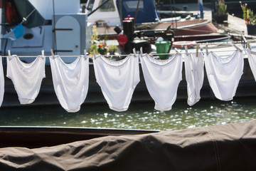 Underwear on a clothesline on a ship