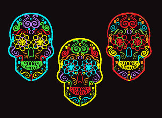 Skull vector background for fashion design, patterns, tattoos neon colors