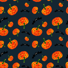 Happy Halloween. Seamless pattern of pumpkins.blue