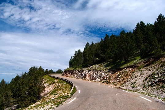Curvy road on the Mont Ventoux, France
