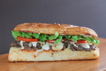 Philly sandwich filled with meat and veggies