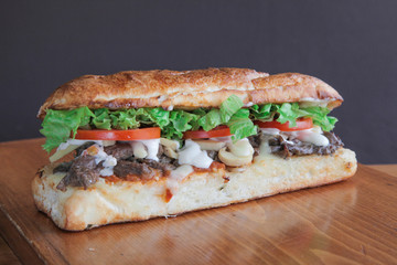 Philly sandwich filled with meat and veggies